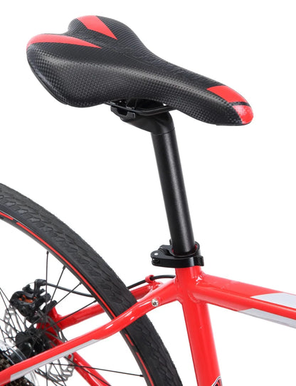 Schwinn Kempo Hybrid Bike 700c Wheels 21 Speeds Mens Frame Red Hybrid durable enough to handle rough roads Light enough to ride fast