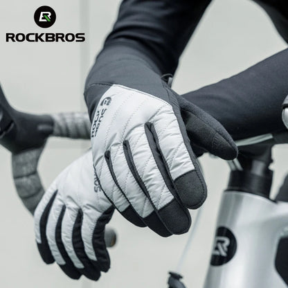 ROCKBROS Bicycle Gloves Breathable Non-slip Cycling Gloves Touch Screen Winter Thermal Warm Full Finger Glove Riding Gloves