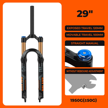 BOLANY MTB Air Suspension Fork 120mm Travel 27.5/29’’ Lightweight Magnesium Alloy Quick Release Front Fork - 29 Manual