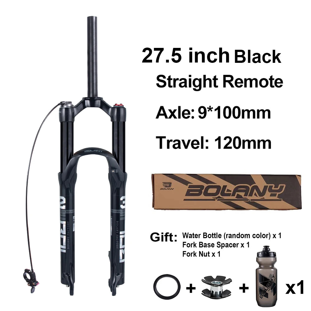 BOLANY MTB Air & Oil Suspension Fork 120mm Travel 26/27.5/29’’ Quick Release Front Fork Remote Adjust - 27 Straight