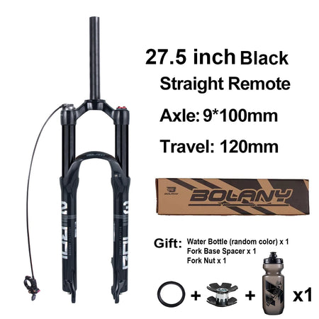 BOLANY MTB Air & Oil Suspension Fork 120mm Travel 26/27.5/29’’ Quick Release Front Fork Remote Adjust - 27 Straight