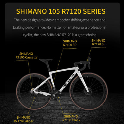 SAVA 2024 F20 Hawkeye Carbon Fiber Road Bike,  R16-R7120 24 Speeds, SHIMANO 105 R7120 Group Set And Hydraulic Disc