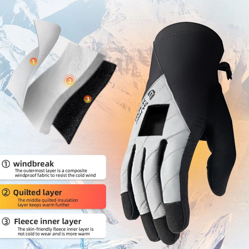 ROCKBROS Bicycle Gloves Breathable Non-slip Cycling Gloves Touch Screen Winter Thermal Warm Full Finger Glove Riding Gloves