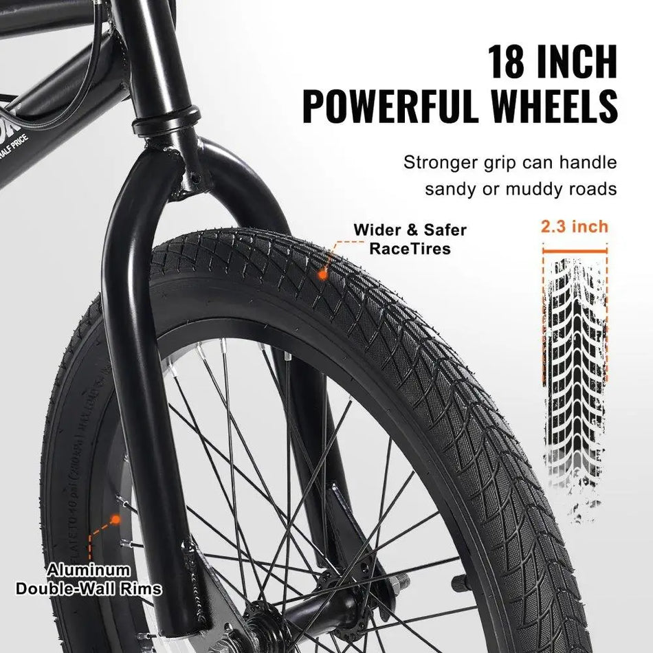 18 Inch BMX Freestyle Bike for Men & Kids - Hi-Ten Steel Frame V Brake/Disc Brake Aluminum Rim Bidirectional Suspension