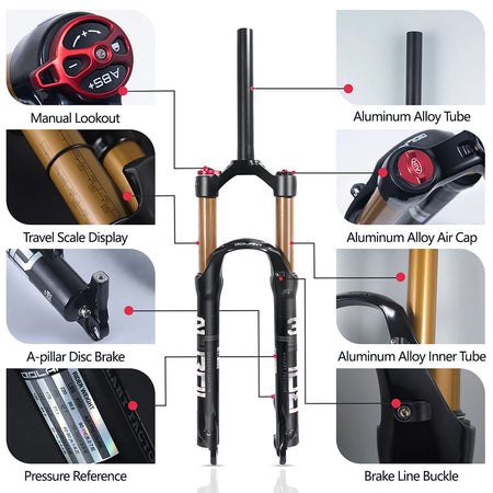 BOLANY MTB Air & Oil Suspension Fork 120mm Travel 26/27.5/29’’ Quick Release Front Fork Remote Adjust - Suspension Forks
