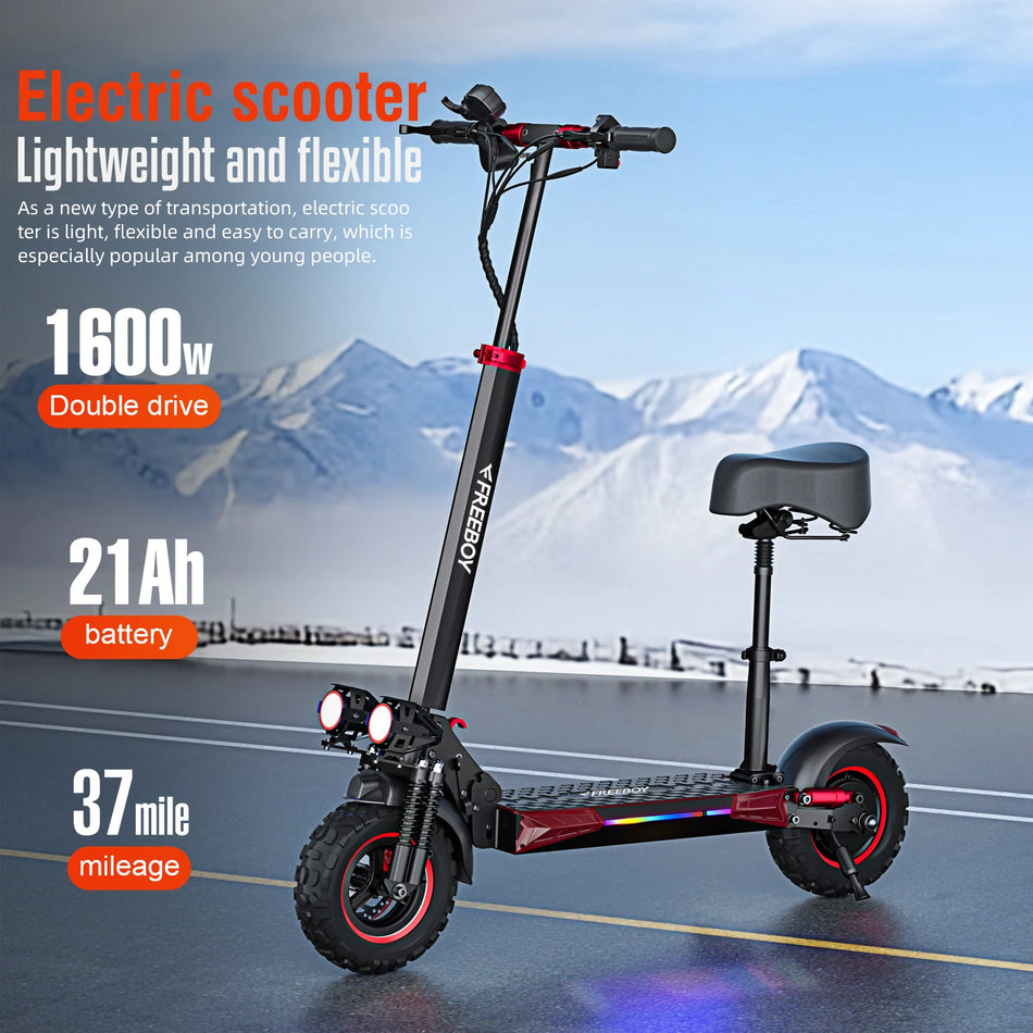 FREEBOY H6 2400W Electric Scooter – 48V 21Ah Battery, 11" Vacuum Tires, Folding Design & 37 MPH Top Speed