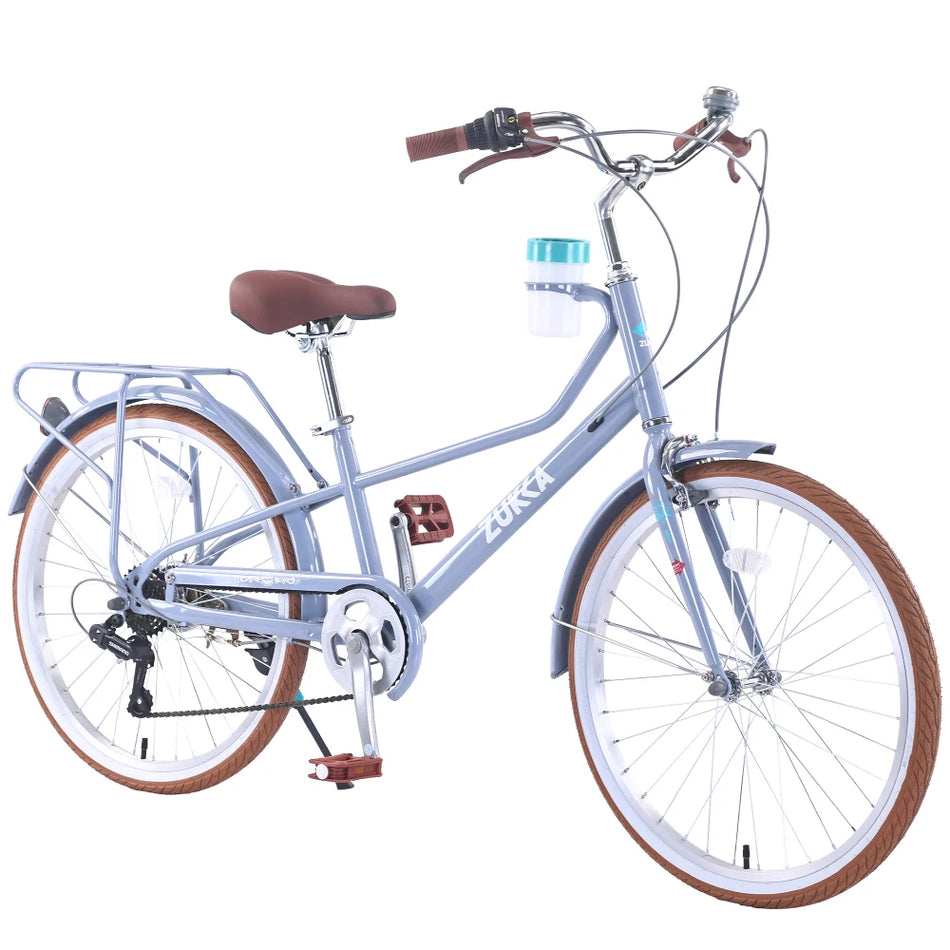 24" Women's 6-Speed Step-Through Cruiser Bike with Rear Rack and Cup Holder