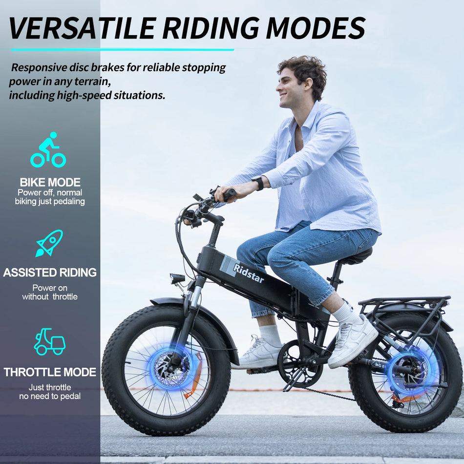 Ridstar H20PRO 2000W Folding Electric Bike – 20" Fat Tire 31 MPH Adult E-Bike