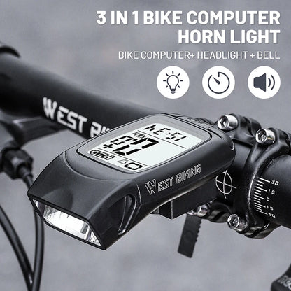 WEST BIKING Wireless 3 In 1  Bicycle Computer/LED Light/Horn