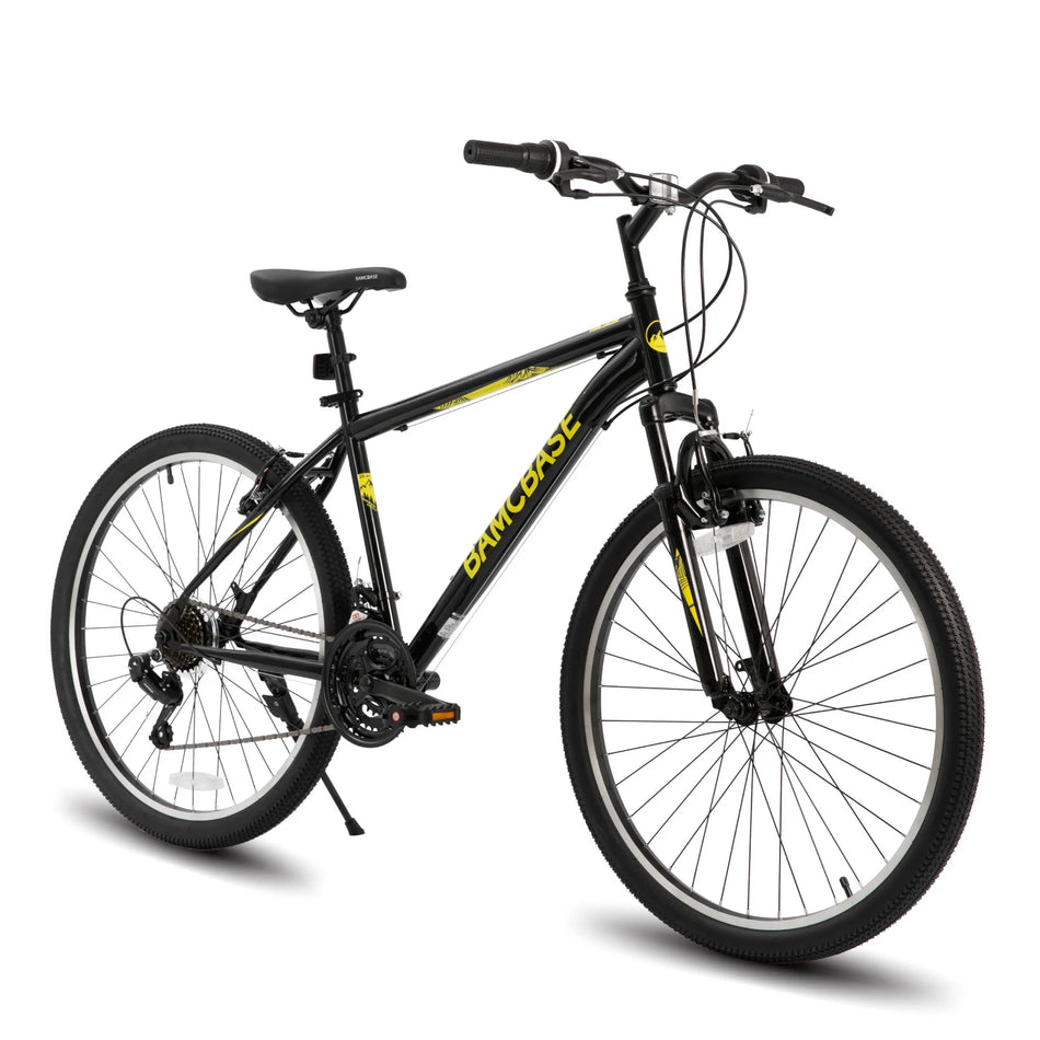 Hiland Bamcbase 26 and 27.5 Inch Mountain Bike, Mens and Womens MTB with 21 Speeds, High-Tensile Steel Frame, V Brake, Hardtail Bicycle