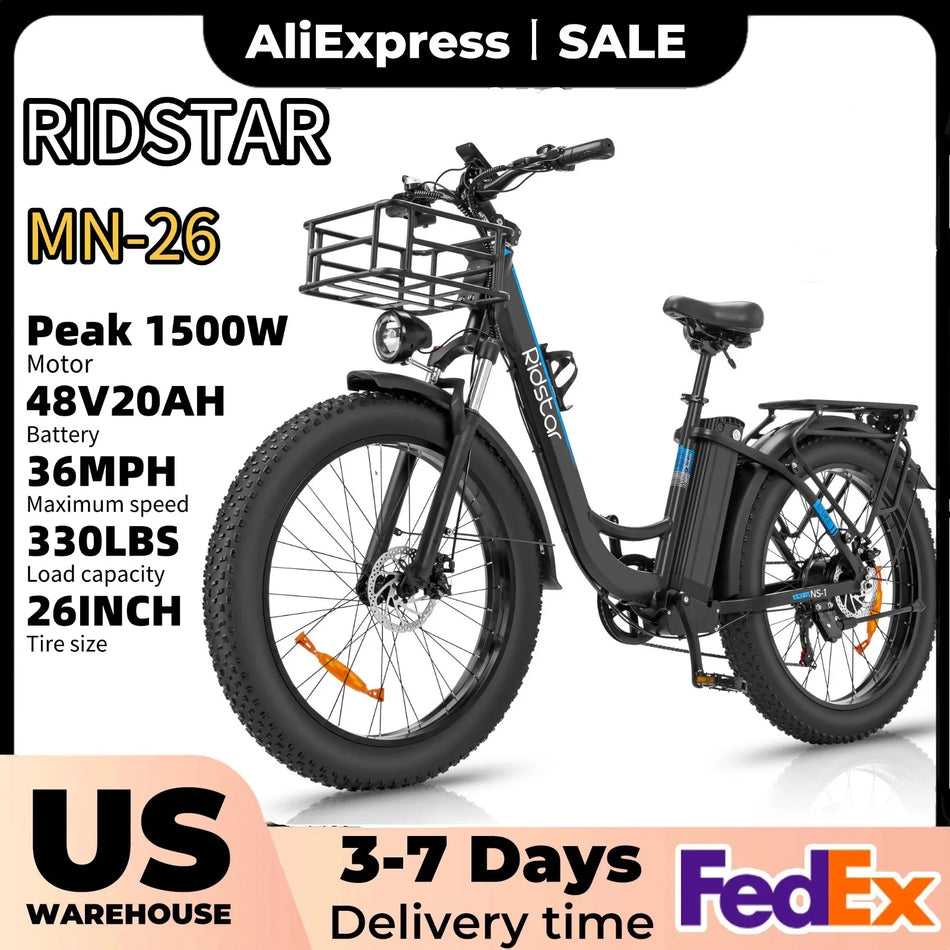 Ridstar Folding Electric Bike – 1000W/1500W Fat Tire E-Bike for Men & Women
