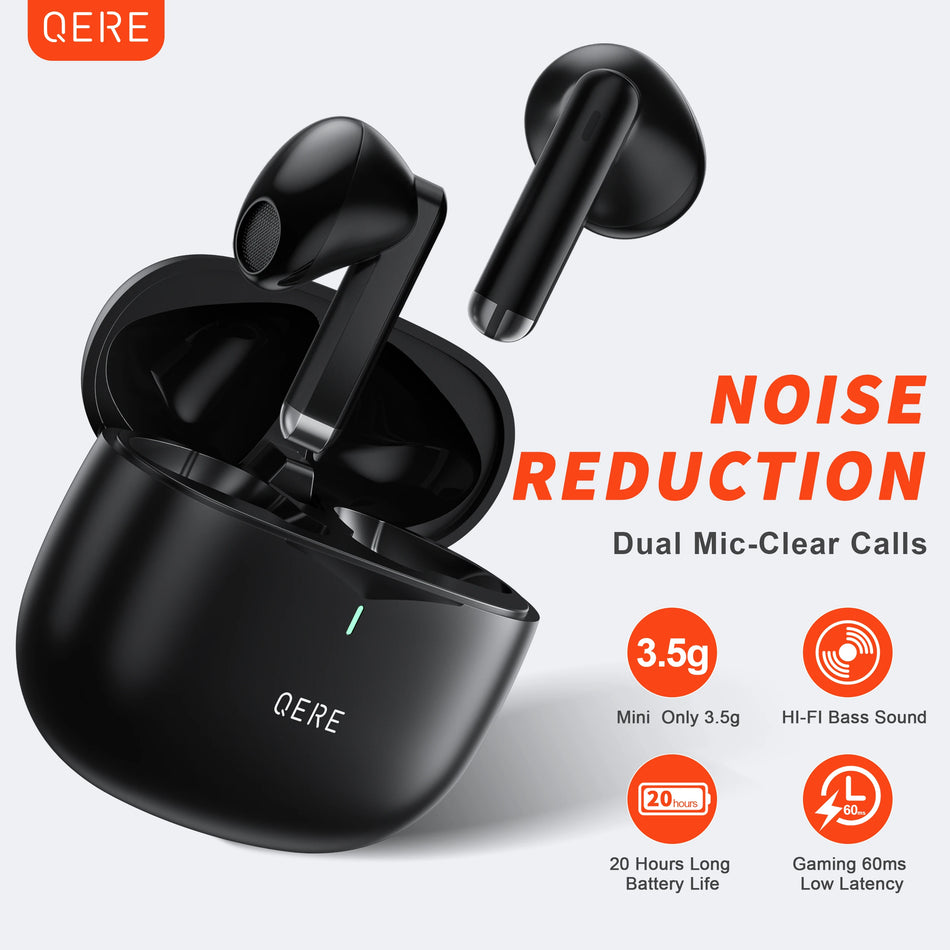 QERE E28 TWS Wireless Headphones Bluetooth 5.3 HD Microphone 13mm Driver 60ms Low Latency 4 Mics ENC Call In-Ear Earphones IPX-5 Waterproof