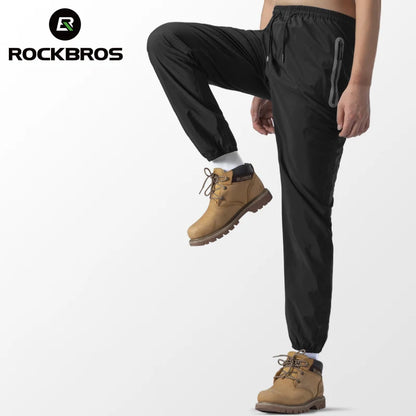 ROCKBROS Men's Cycling Pants Waterproof Breathable Anti-Sweat Elastic Waist Trousers for Bike Fitness Sports Black