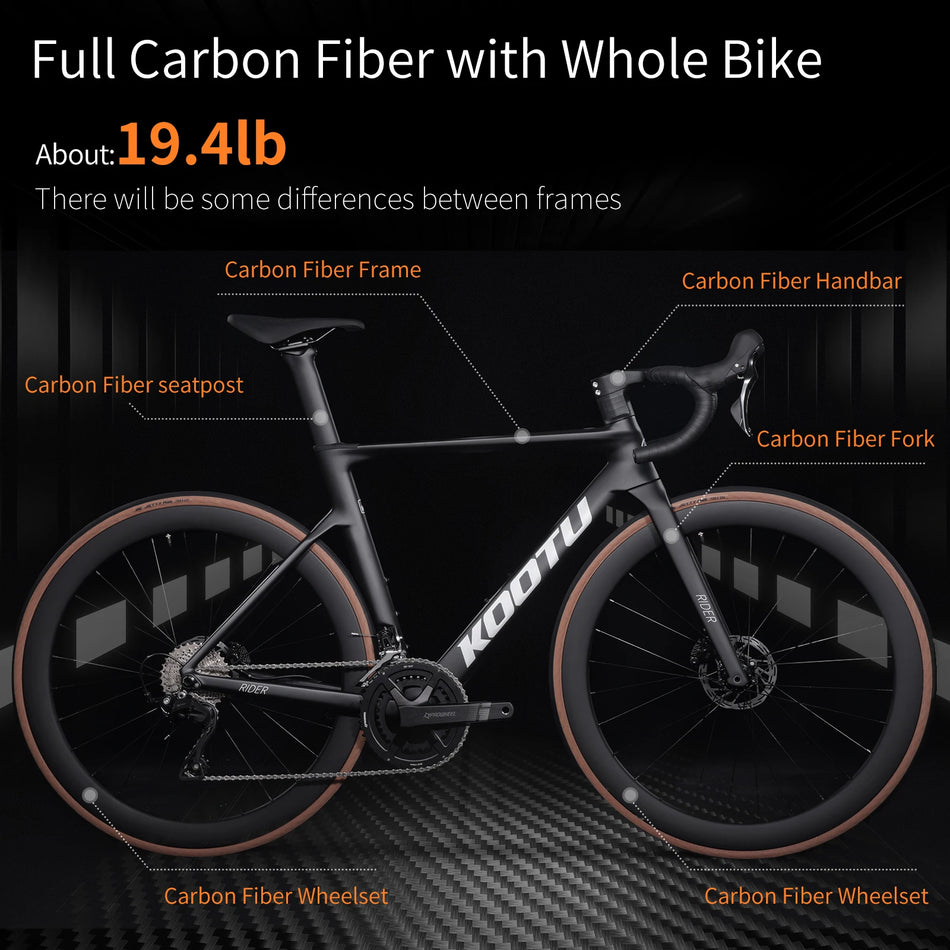 KOOTU Unisex Carbon Fiber Road Bicycle Ultra-Light with SHIMANO R7120 24-Speed Double Disc Brake System Adult 27.5'' Wheel Bike