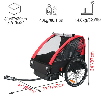 Fiximaster Bike Baby Trailer 1 or 2 12+ Months Kids Quick Attach to Bike with 5-Point Harness and Storage Bags 2 Wheels Riding Trailer