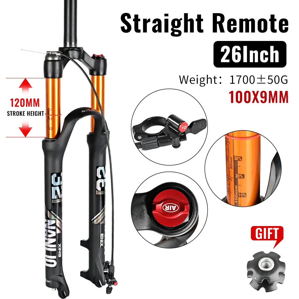 Nanlio Solo Air MTB Suspension Fork – 26/27.5/29″ - 26 Straight Remote - MTB Suspension Fork – 26/27.5/29