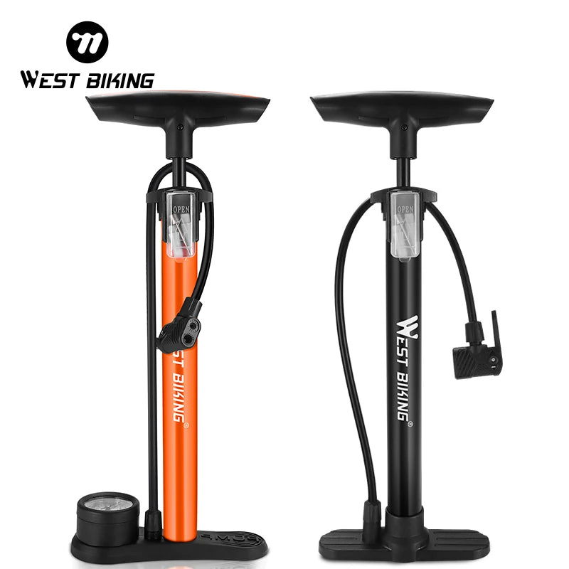 WEST BIKING 160PSI Bicycle Floor Air Pump With Gauge Schrader Presta MTB Road Bike  High Pressure Tire Inflator Steel Cycling Pump
