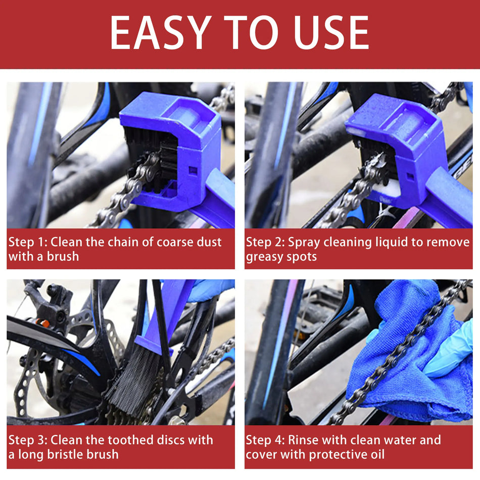 4-Piece Bicycle Chain Cleaning Kit – Drivetrain, Gear & Cassette Brushes