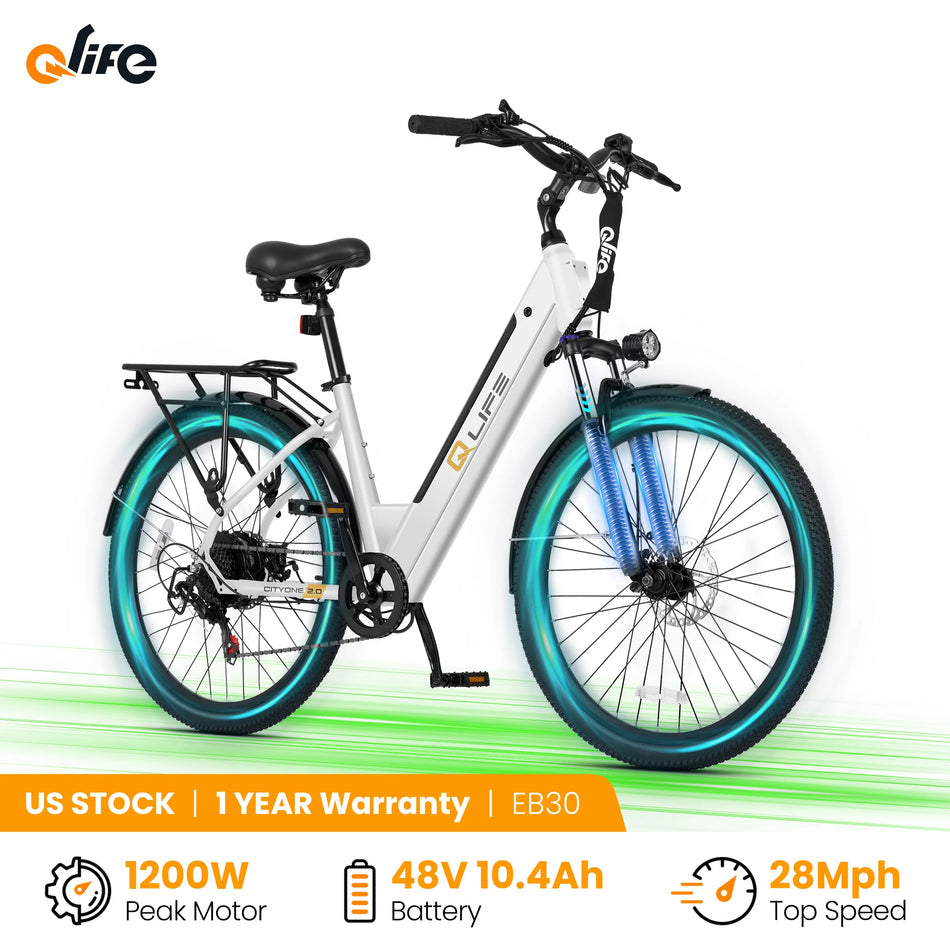 Qlife Cityone 2.0 Electric Commuter Bike – 1200W Peak Motor, 48V 10.4Ah Battery & 28 MPH