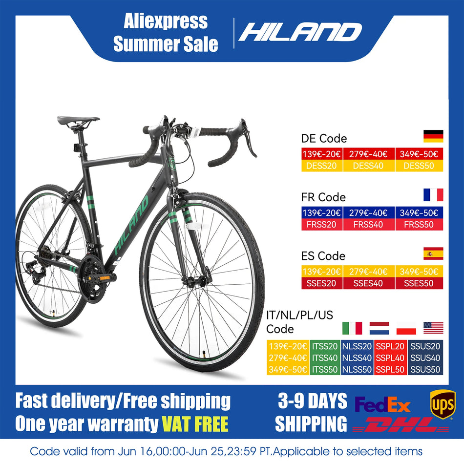 Hiland Aluminum Road Bike – Shimano 14-Speed, 49/53/57cm