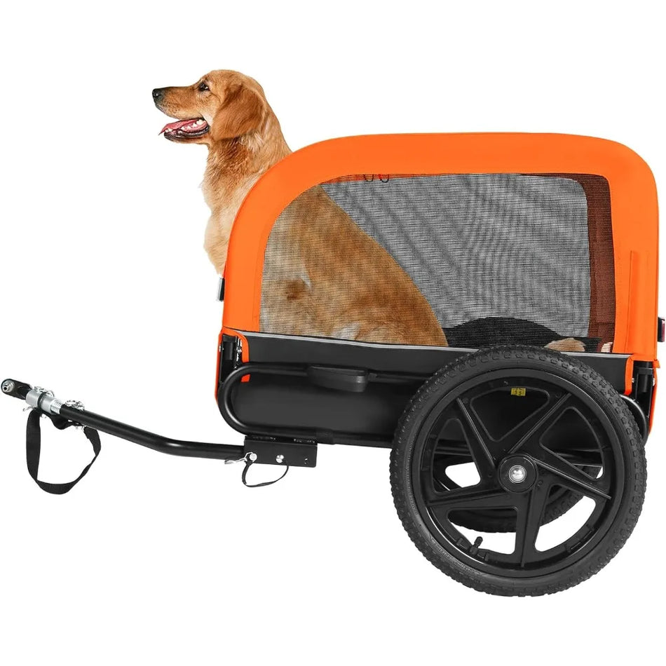 Pet Bike Trailer Dog Cart for Bicycle Easy Folding Frame Quick Release Wheel Suitable for Small to Medium Pets Orange/Black