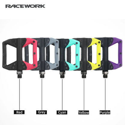 RACEWORK Nylon Bike Pedal Road MTB Pedals Flat Platform Mountain Bicycle Ultralight Seal Bearings Pedals