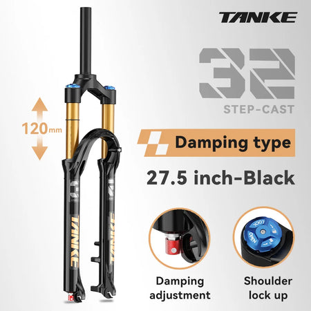 TANKE MTB Air Suspension Fork 120mm – Rebound Adjustable Quick Release - 27.5 Manual Damping - Suspension Fork