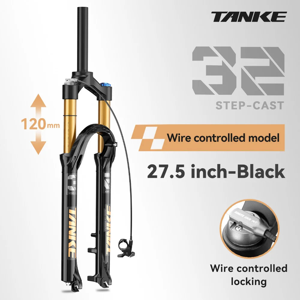 TANKE MTB Air Suspension Fork 120mm – Rebound Adjustable Quick Release - 27.5 Remote - Suspension Fork