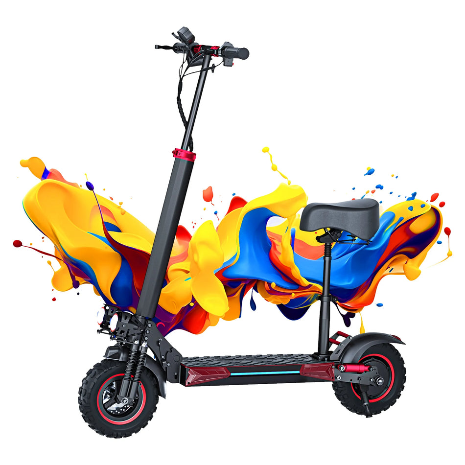 J11MAX 1200W Electric Scooter 48V18AH Lithium Battery Off-Road Tires 34MPH Dual Suspension Folding City Commute Scooter w/Seat