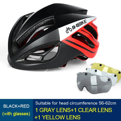 INBIKE Ultralight MTB Bicycle Helmet for Men & Women with Integrated Taillight Safety Hat Adult Cycling Gear Grey Red Blue