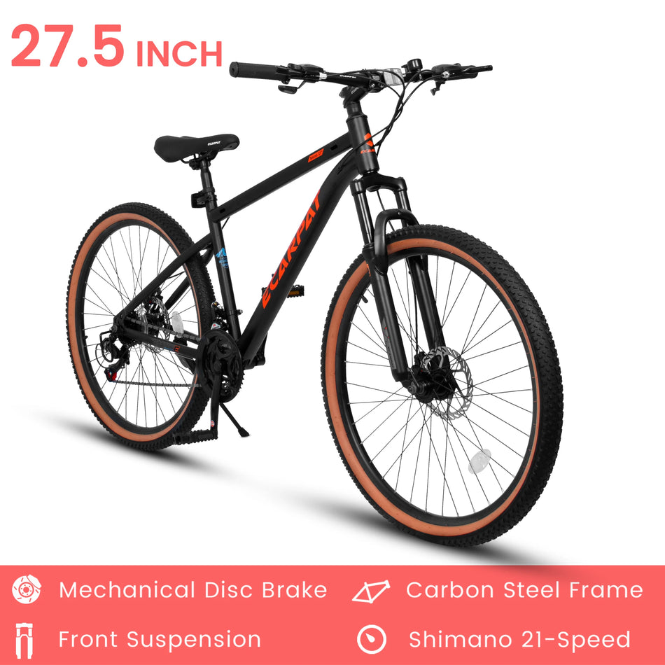 Ecarpat Mountain Bike 27.5 Inch – 21-Speed 17.5” Steel Frame Disc Brakes Trail & City Bicycle for Men & Women - 27.5