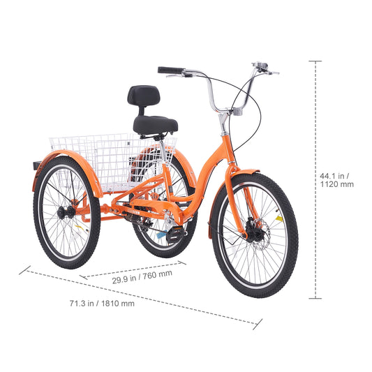 VEVOR 20/24/26inch Adult Tricycles Bike Aluminum Alloy Cruiser Basket & Adjustable Seat Picnic Shopping for Seniors Women Men