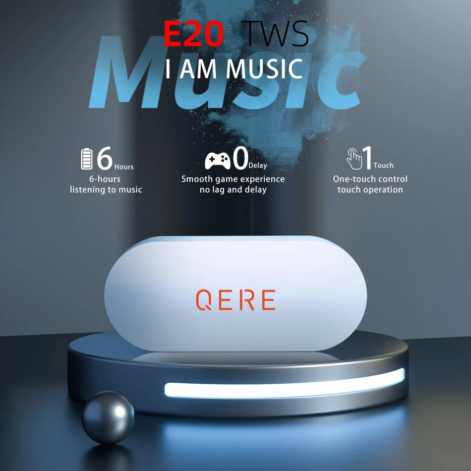 QERE E20 TWS Wireless Headphones Bluetooth 5.3 HD Microphone 13mm Driver 68ms Low Latency 4 Mics ENC Call In-Ear Earphones