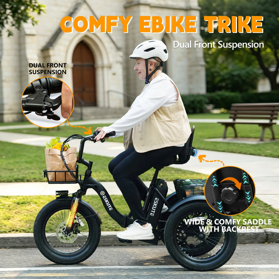 ESKUTE T300 Folding Electric Trike – 500W Motor, 624Wh Battery