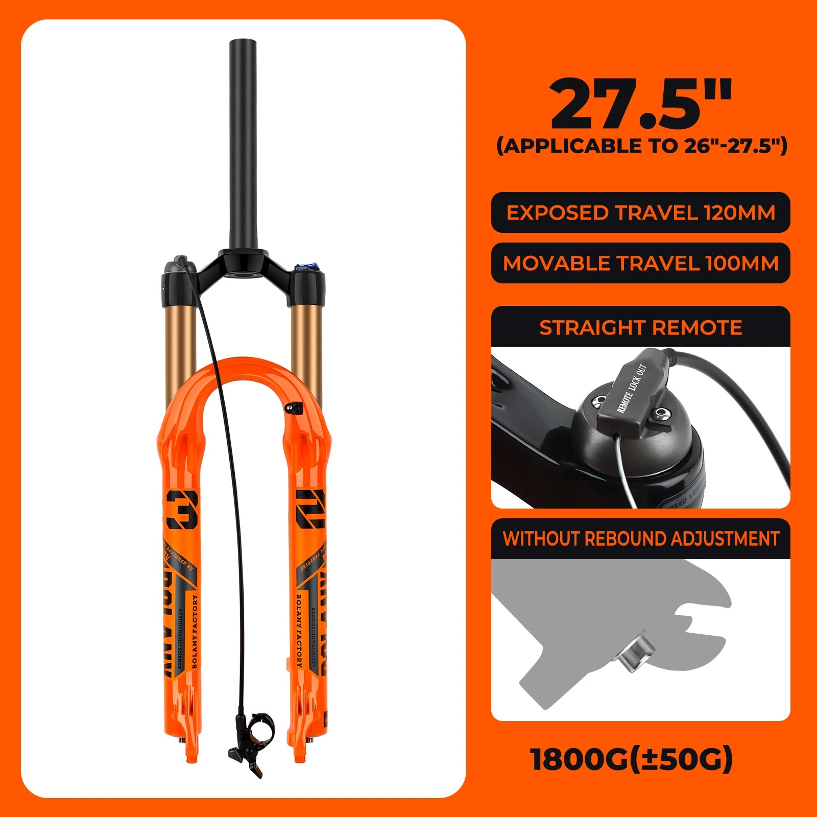 BOLANY MTB Air Suspension Fork 120mm Travel 27.5/29’’ Lightweight Magnesium Alloy Quick Release Front Fork - 27.5