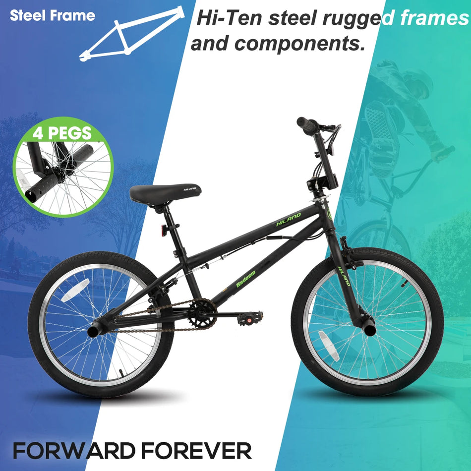 Hiland 20" Freestyle Kids BMX Bike,Beginner-Level to Advanced Riders with 360 Degree Gyro & 4 Pegs, Kids' Bicycles