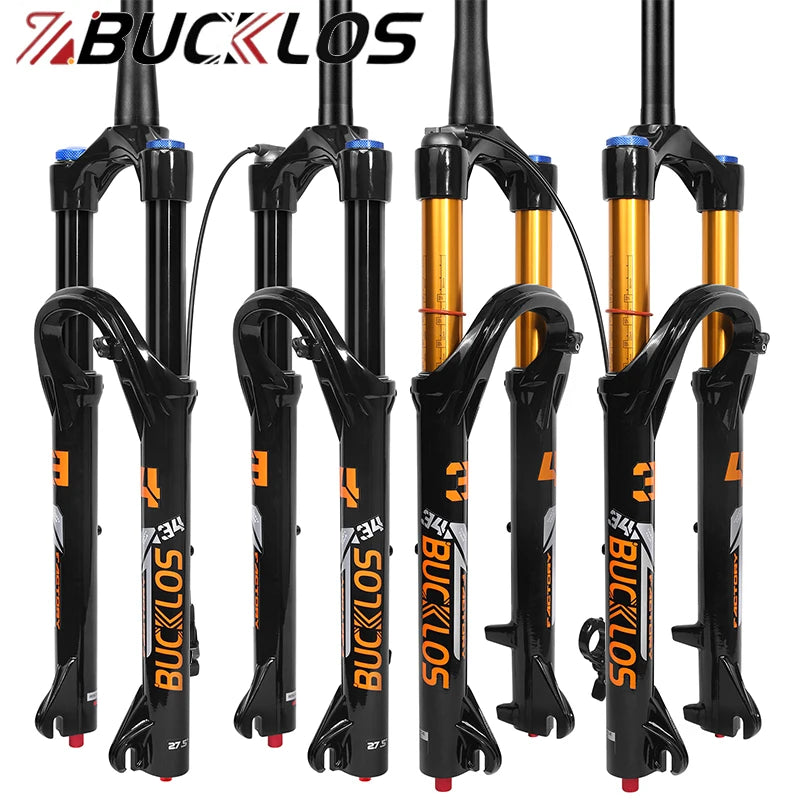 BUCKLOS MTB Air Suspension Fork 140mm Travel 26/27.5/29’’ Front Fork 34mm Tube 9x100mm Quick Release