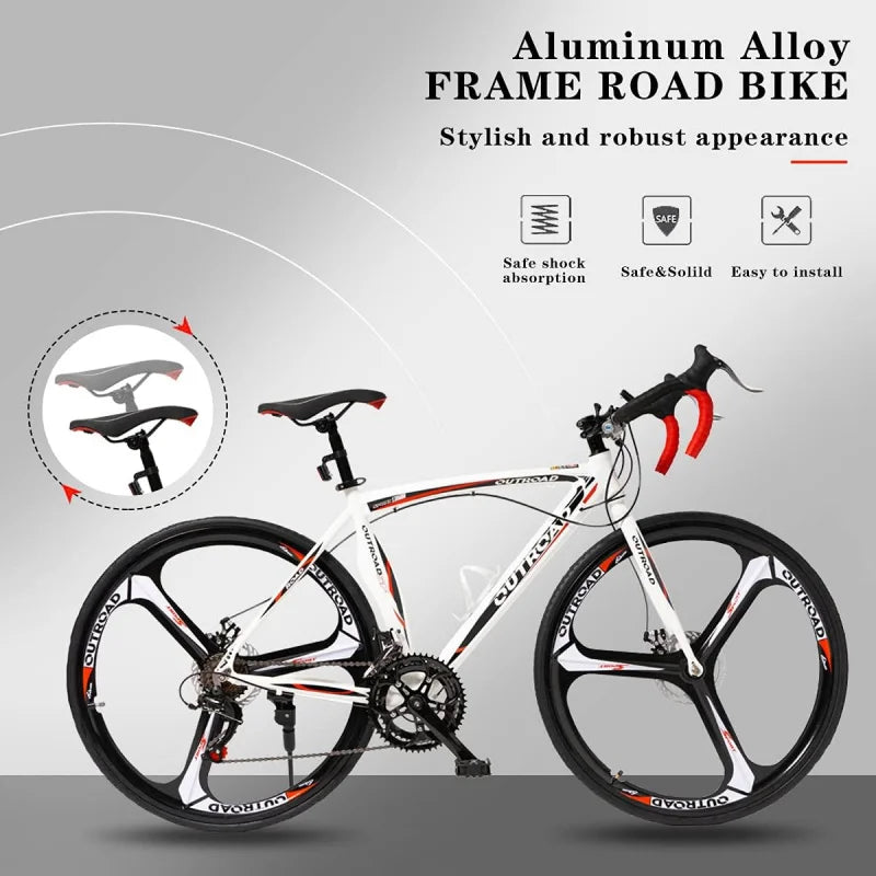 APanAme 14-21 Speed Road Light Aluminum Alloy Frame.700C Wheel with Dual Disc/V Brakes,Adult Faster Racing Bike