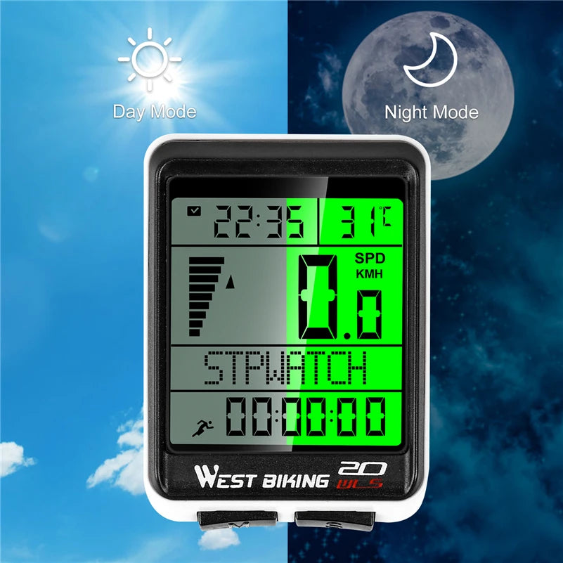 WEST BIKING LED Bike Computer 2.1" Wireless Waterproof Speedometer Odometer 5 Language Cycling Computer
