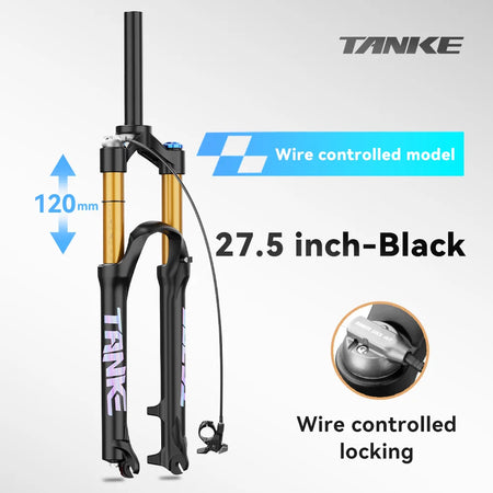 TANKE MTB Air Front Suspension Fork Rebound Adjustable 26/27.5/29’’ Quick Release 120mm Travel Bicycle Fork - 27.5 QR