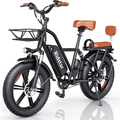 Ridstar 2-Seater Electric Bike for Adults 1500W 30mph 30-70 Miles 48V 15Ah Removable Battery Fat Tire Beach Ebike 20"x4.0