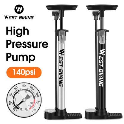 WEST BIKING Bicycle Floor  Air Pump High Pressure Cycling 140 PSI Floor Pump MTB Road Bike Schrader Presta Valve Ball Tire Inflator