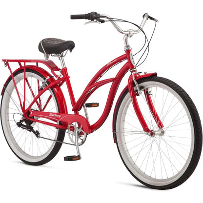 Schwinn Sanctuary 7 Comfort Beach Cruiser Bike for Adult Women Men, 7-Speed Drivetrain in Retro-Styled Steel Step-Through or Step-Over Frame, 26-Inch Wheels, With Front & Rear Fenders, Rear Cargo Rack