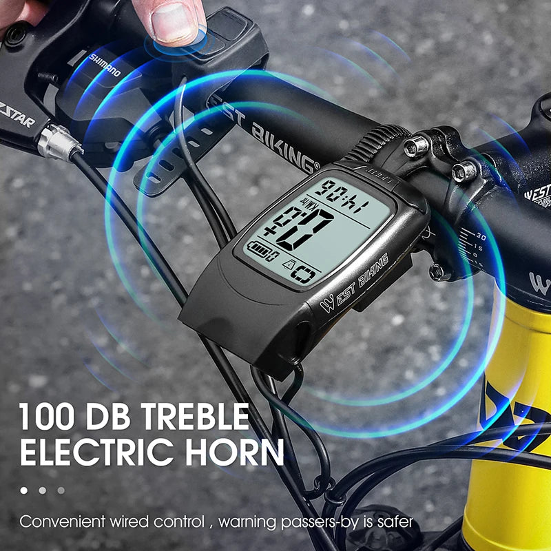 WEST BIKING Wireless 3 In 1  Bicycle Computer/LED Light/Horn