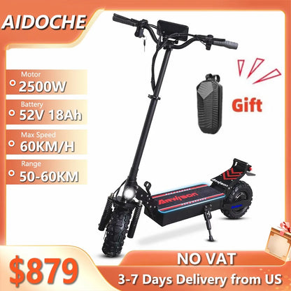 AIDOCHE Q30PRO Electric Scooter 2500W/52V/18AH Battery, 11Inch off-road Tires,  60-80KM Long Range Folding Electric Scooter for Adults