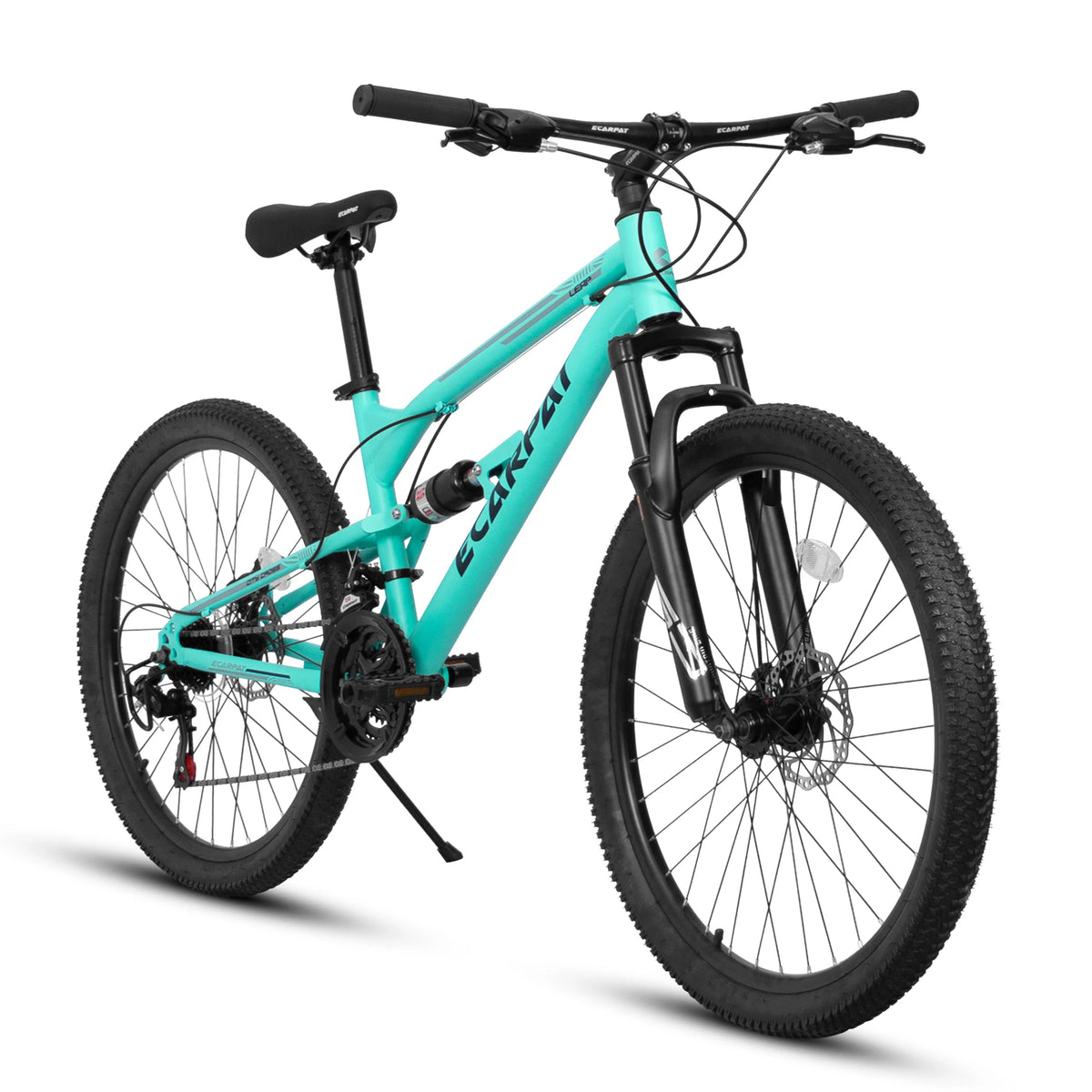 Ecarpat Mountain Bike 26 Inch – Dual Full Suspension 21-Speed Thumb Shifter Disc Brakes Carbon Steel Frame - BLUE