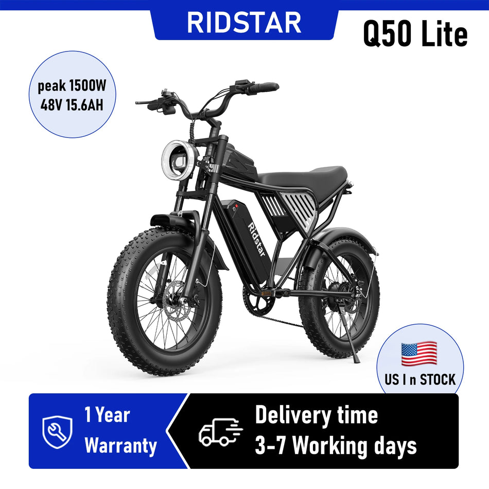 RIDSTAR Q50LITE 1500W Electric Mountain Bike | 48V 15.6Ah Fat Tire E-Bike