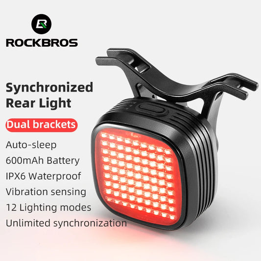 ROCKBROS New Bike Rear Light Mtb Road Smart Brake Sensing Sync Tail Light Ipx6 Waterproof High Quality Rechargeable Rear Lamp