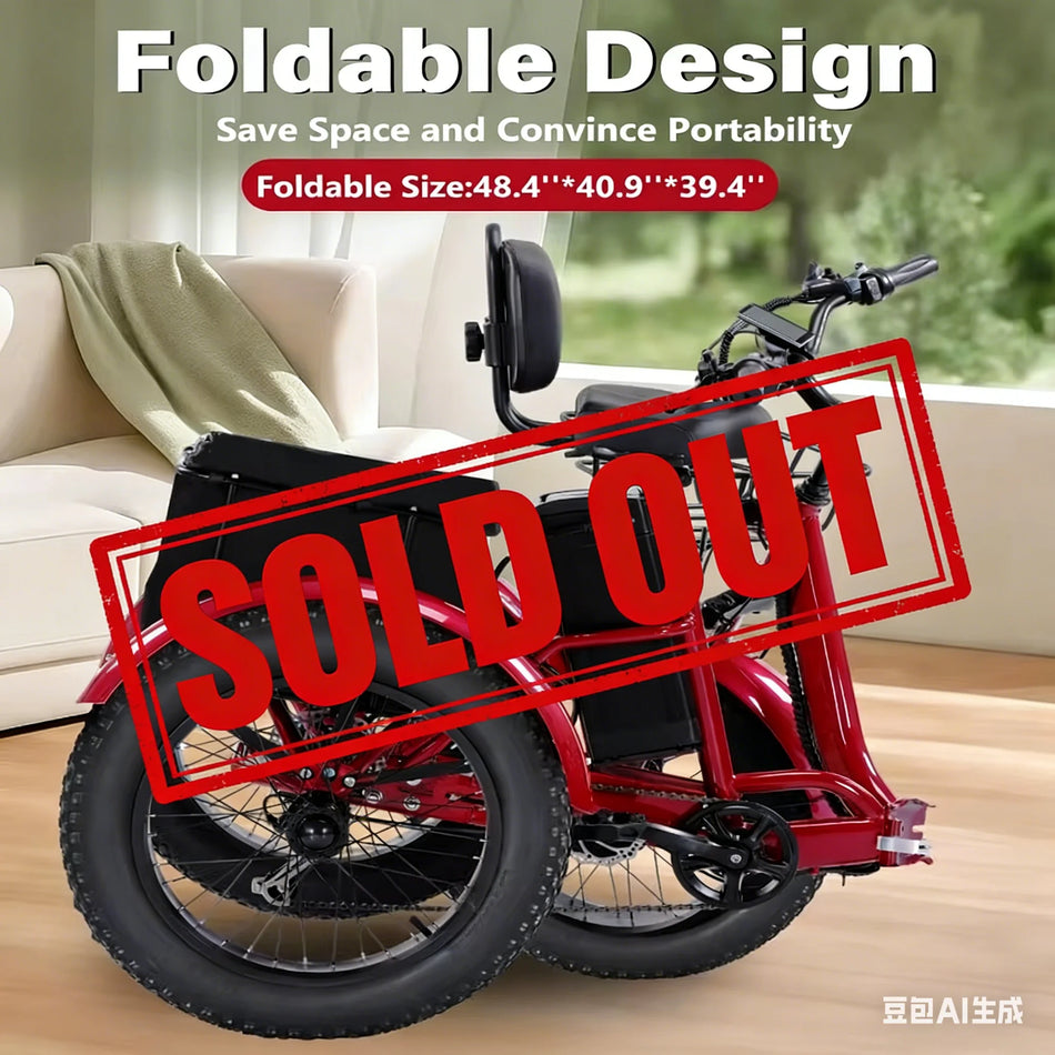 BROOBEY 48V 500W Electric Tricycle for Adults with Brushless Motor Folding Design Large Basket Lithium Battery Ebike Trike