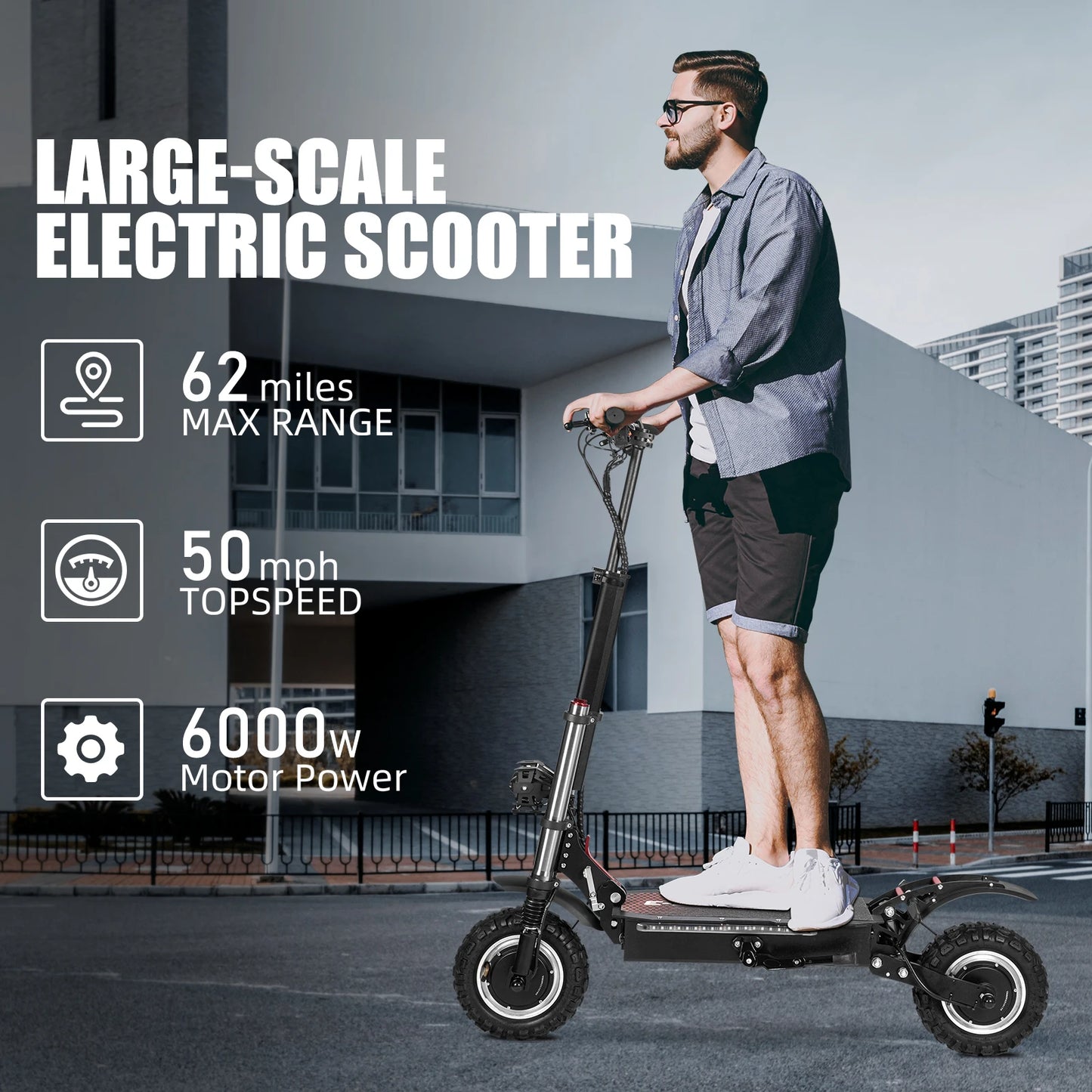 FREEBOY 50Mph Fast Electric Scooter with Seat for Adults Load 440lbs 6000W Powerful Dual Motor Hydraulic Suspension Electric Scooter